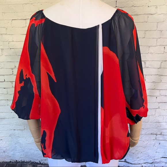 🎉HP🎉 Vince Camuto Balloon Sleeve Blouse Pleated Elastic Waist Size Medium - Picture 5 of 11